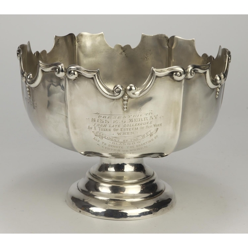 1065 - Suffragette related silver Rose Bowl (has been repaired in 10 places (splits to rim) hallmarked HCD ... 