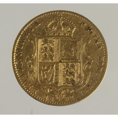 15 - Half Sovereign 1892 lower shield, S.3869D, F-GF