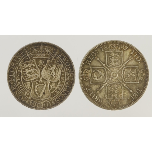181 - Florins (2): 1887 Jubilee, and 1901, iridescent toned EF-GEF