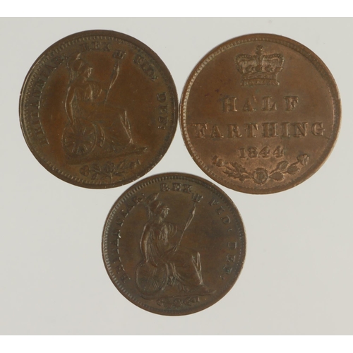 183 - Fractional Farthings (3): Half-Farthing 1830 (intrudes type) VF, Half-Farthing 1844 E/N in REGINA, n... 