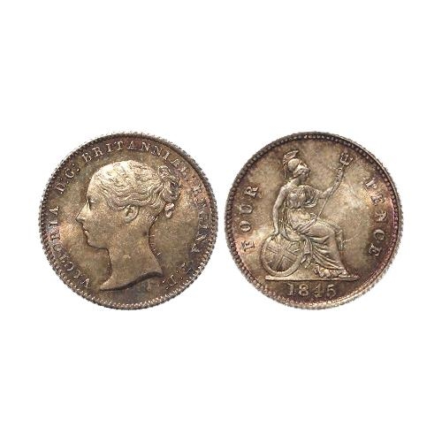 189 - Groat 1845 iridescent toned UNC