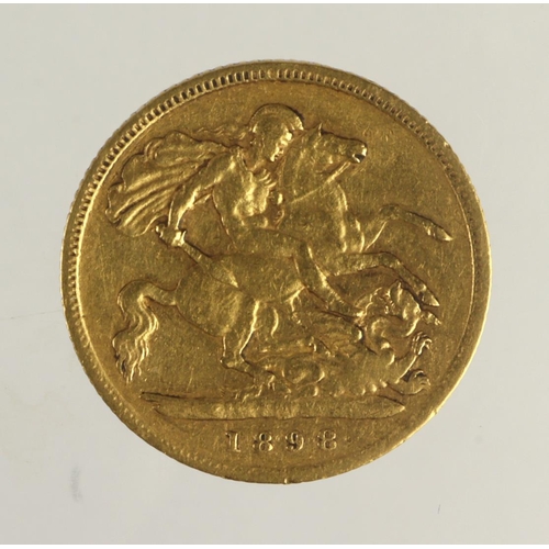 19 - Half Sovereign 1898 Fine, tiny edge nick.