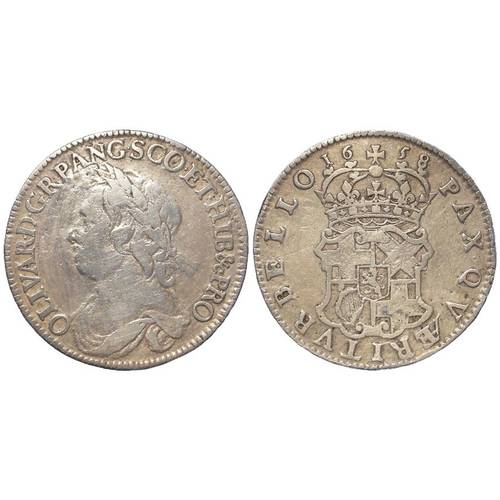 191 - Halfcrown 1658 Oliver Cromwell, S.3227A, cleaned Fine (graffiti erased)