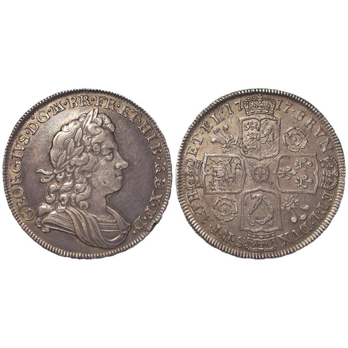 216 - Halfcrown 1717 Tirtio, roses & plumes, S.3642, toned nEF, a few adjustment lines and a small edge fl... 