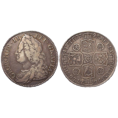 224 - Halfcrown 1745/45 D.Nono, roses in angles, S.3694, toned GF/nVF (described as 1745/45 in ESC, rather... 