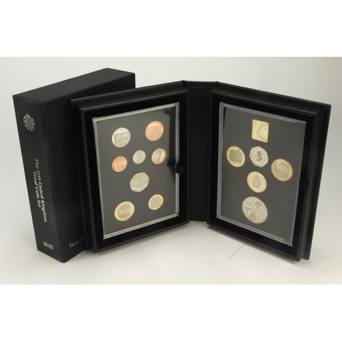 361 - Royal Mint: The 2019 United Kingdom Proof Coin Set (black book) FDC cased with certs and sleeve (som... 