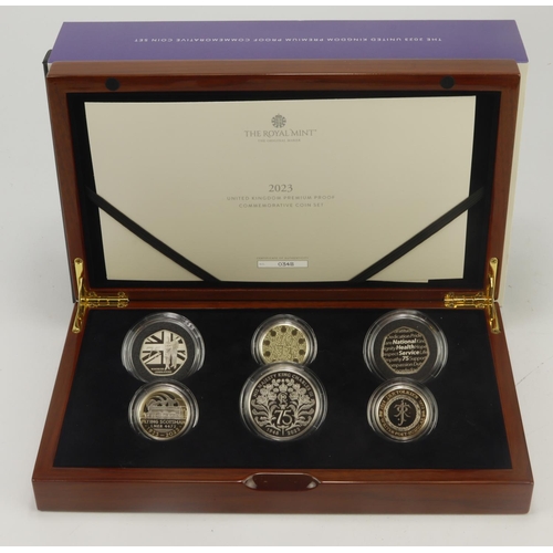 365 - Royal Mint: The 2023 United Kingdom Premium Proof Commemorative Coin Set (wooden case) FDC cased wit... 