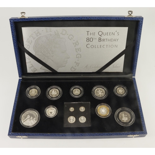 367 - Royal Mint: The Queen's 80th Birthday Collection A Celebration in Silver 2006 (13 coins) Crown to Pe... 