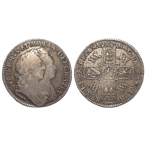 371 - Shilling 1692, RE of REX over ET, S.3437, bold Fine.