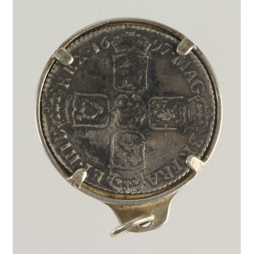 374 - Shilling 1697N, third bust, Norwich mint, S.3509, a shipwreck piece from the Association (sunk 1707)... 