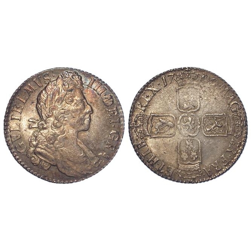 375 - Shilling 1700 S.3516, lightly toned EF, a little weak on top shield rev.