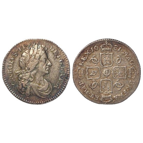 393 - Sixpence 1681, S.3382, iridescent toned VF