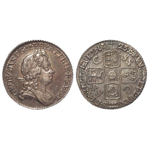 397 - Sixpence 1723 SSC, larger lettering, S.3652, toned GVF