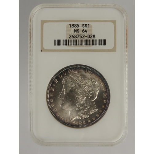 564 - USA Morgan silver Dollar 1885 slabbed NGC MS 64.