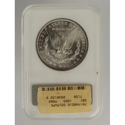 564 - USA Morgan silver Dollar 1885 slabbed NGC MS 64.