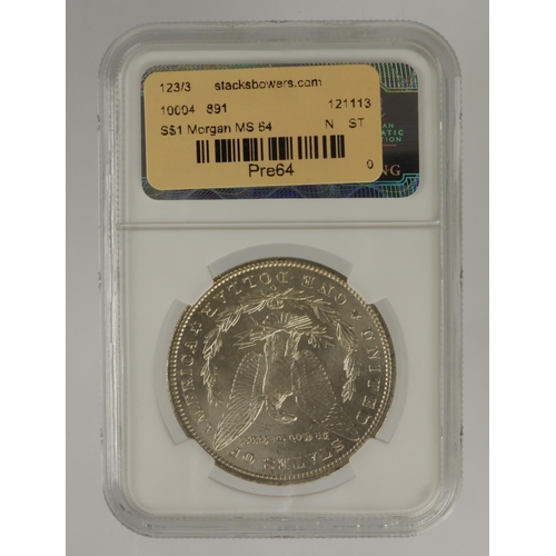 567 - USA Morgan silver Dollar 1900 O, slabbed NGC MS64.