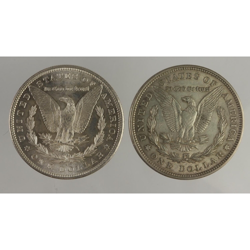 568 - USA Morgan Silver Dollars (2): 1881 S BU, and 1921 EF light scratch.