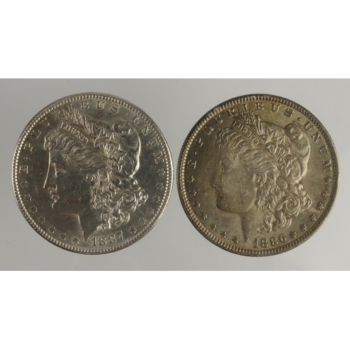 569 - USA Morgan Silver Dollars (2): 1886 iridescent UNC, and 1887 AU.