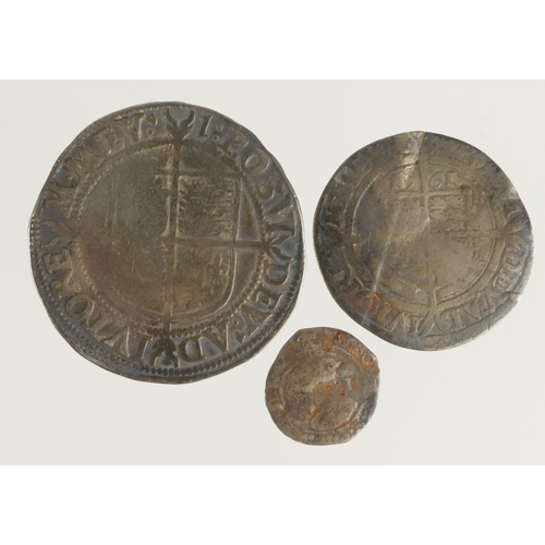 626 - English hammered silver (3): Elizabeth I Shilling mm. 1 (1601) Fair - centres poor but legends bette... 