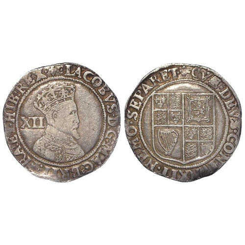 640 - James I Second Coinage silver Shilling mm. lis, S.2654, 5.74g, GF, edge pinch, light scratches.