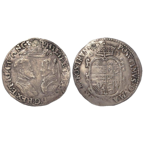 644 - Philip and Mary silver Shilling 1555, English titles only, S.2501, plugged F/GF, some light defaceme... 