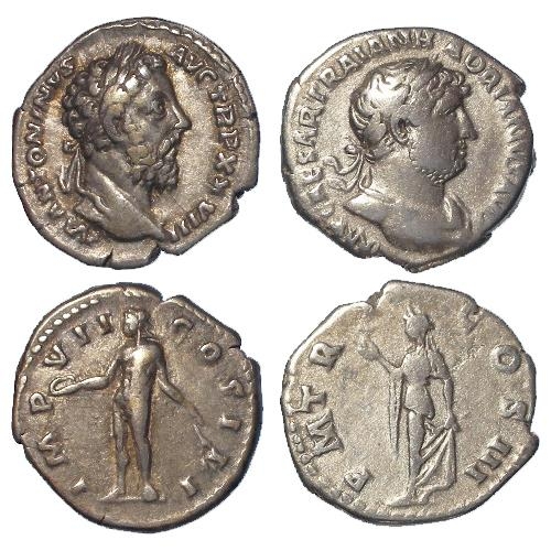 649 - Roman Imperial (2) silver Denarii: Hadrian, Spes standing l. rev. 'PMTR' legend. RIC 100; C.1153. 3.... 