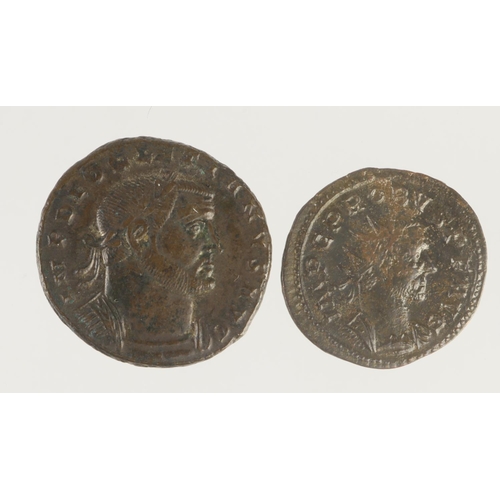 651 - Roman Imperial bronze coins of Lugdunum (Lyon) (2): Probus radiate Antoninianus, Abundantia std. r. ... 