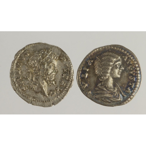 653 - Roman Imperial silver Denarii (2): Septimius Severus, Rome 202-210 AD, emperor veiled and togate stn... 