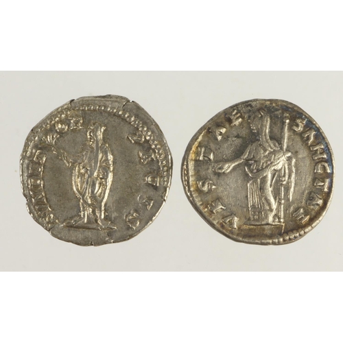 653 - Roman Imperial silver Denarii (2): Septimius Severus, Rome 202-210 AD, emperor veiled and togate stn... 