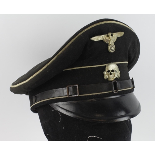 1083 - German Black Algemeine SS NCOs peaked cap, complete, service wear.