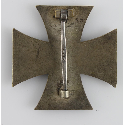 1114 - German Iron Cross 1st class, maker marked pin L/17, solid private purchase example.