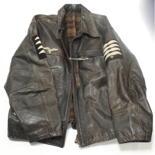 1138 - German Luftwaffe pilots leather flying jacket with manufacturing label inside complete with correct ... 