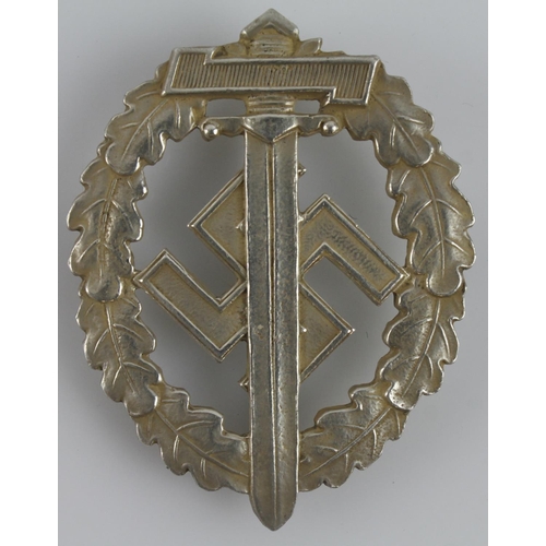 1177 - German SA Disabled Veterans Sports Badge. A silver grade example depicting a Roman broad sword, supe... 