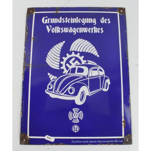 1204 - German Volkswagen Factory KDF Beetle enamel wall plaque.