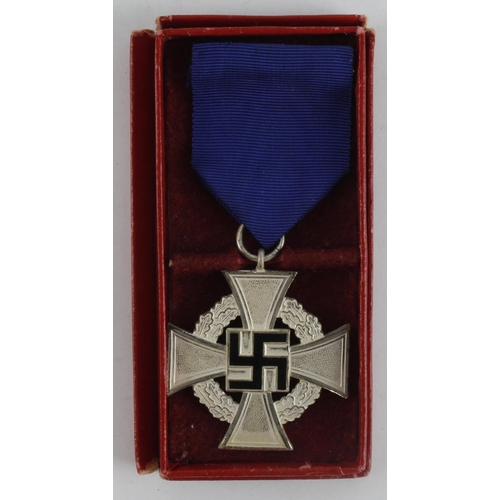 1234 - German WW2 25 Year faithful service medal in box with award document to Magistrate Gustav Germershei... 