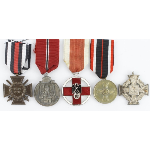 1240 - German WW2 collection of five medals including Russian Front, 25 Year Faithful Service, War Merit me... 