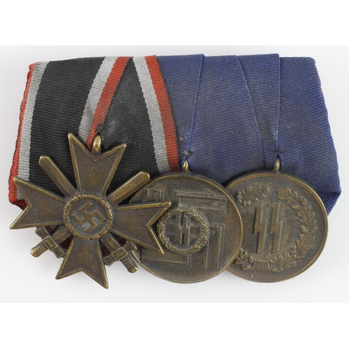 1246 - German WW2 mounted SS medal group, War Merit Cross 2nd class plus 4 and 8 years LS & GC medals.