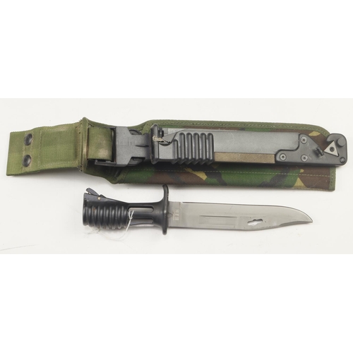 132 - SA80 Bayonet, all steel construction, wire cutter, in its plastic scabbard with its canvas camo frog... 