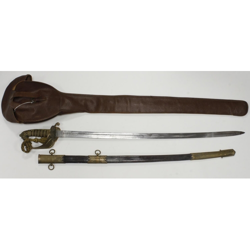 157 - Sword Victorian Royal Naval officers with engraved blade retailers address E & E Emanual, 3 Hard Por... 