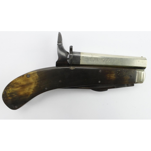 165 - Unwin & Rodgers combination knife / pistol, octagonal barrel 9.5cm, Calibre .28, rimfire, folding tr... 