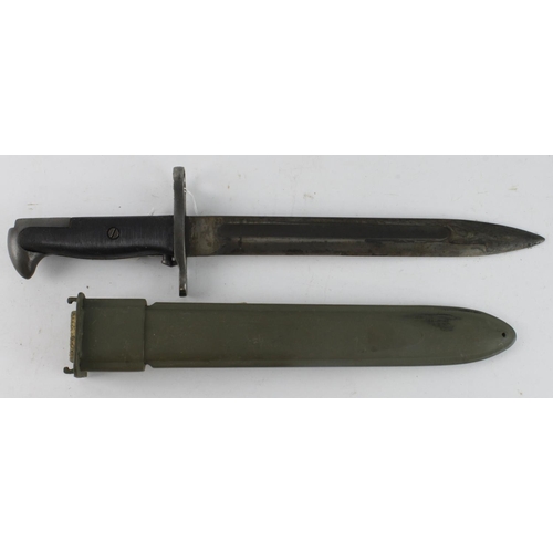 167 - US M1 Garand Bayonet WW2 No175 570 to ricasso, in its plastic scabbard with webbing belt loop, overa... 