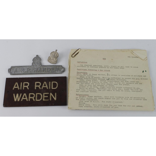 192 - ARP wardens documents door plaque, booklets, whistle etc.