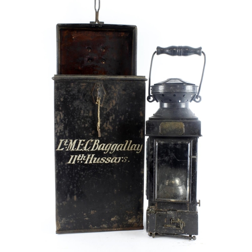 230 - Boer War Victorian trench or camp lantern in its original metal black painted storage case. With own... 