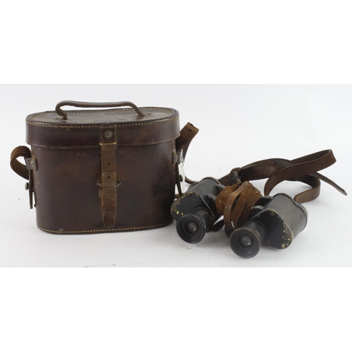 242 - British Binoculars marked with crows foot, and housed in leather case marked 'Case No 3 Prismatic Bi... 