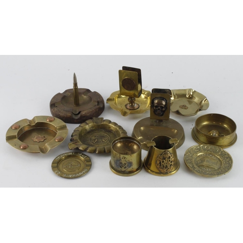 262 - Collection of various trench art brass and copper ash trays.