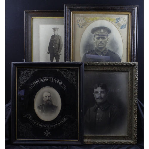 275 - Four framed Military portraits of soldiers (incl. two German), one portrait named as 'Cpl. F. Perks'... 