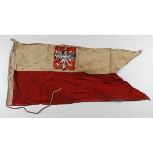 278 - Free Polish Navy Pennant / Flag, service wear, issue stamped to edge, approx 3 foot long, no mothing... 