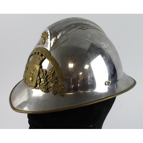 281 - French WW2 period Sapeurs Pompiers Bieuzy Les Eaux fireman helmet complete with lining and chin stra... 