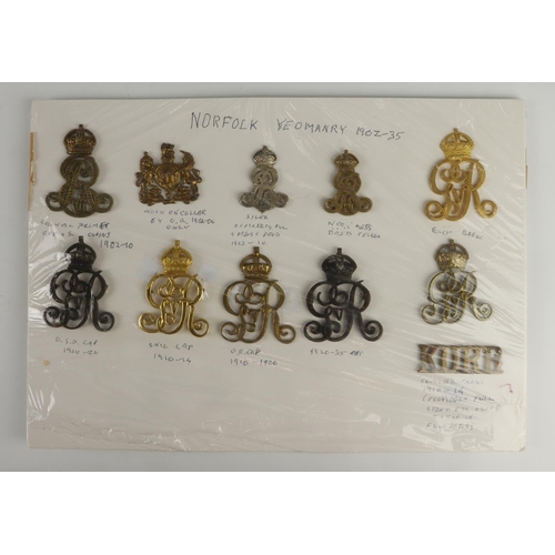 322 - Norfolk Yeomanry 1902 - 1935 badge collection  (11 items)