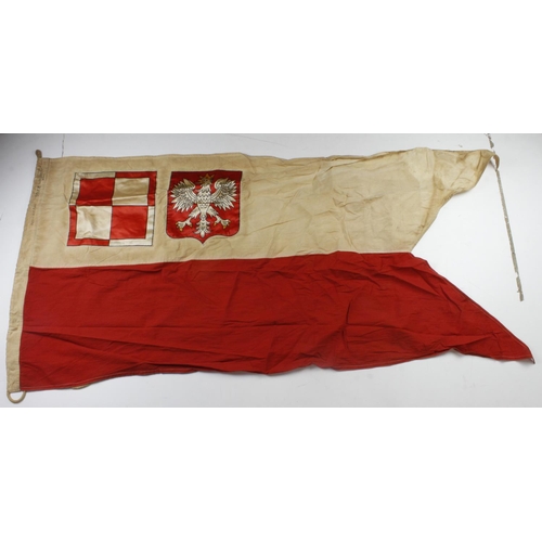 330 - Poland a Free Polish Airforce WW2 era flag, issue stamped, 5 feet approx, service wear.Sold as seen